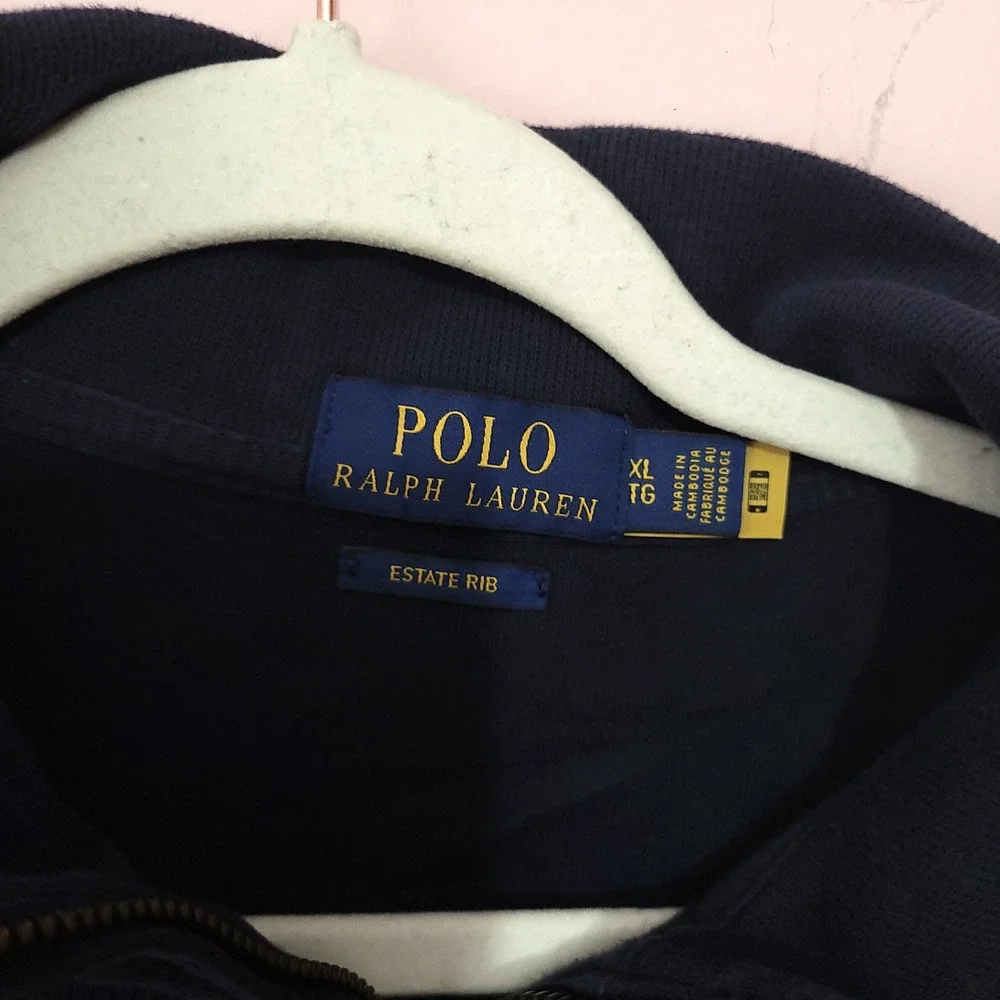 Polo Ralph Lauren Mens XL Navy Blue Estate Rib Quarter Zip Pullover Sweater Prep